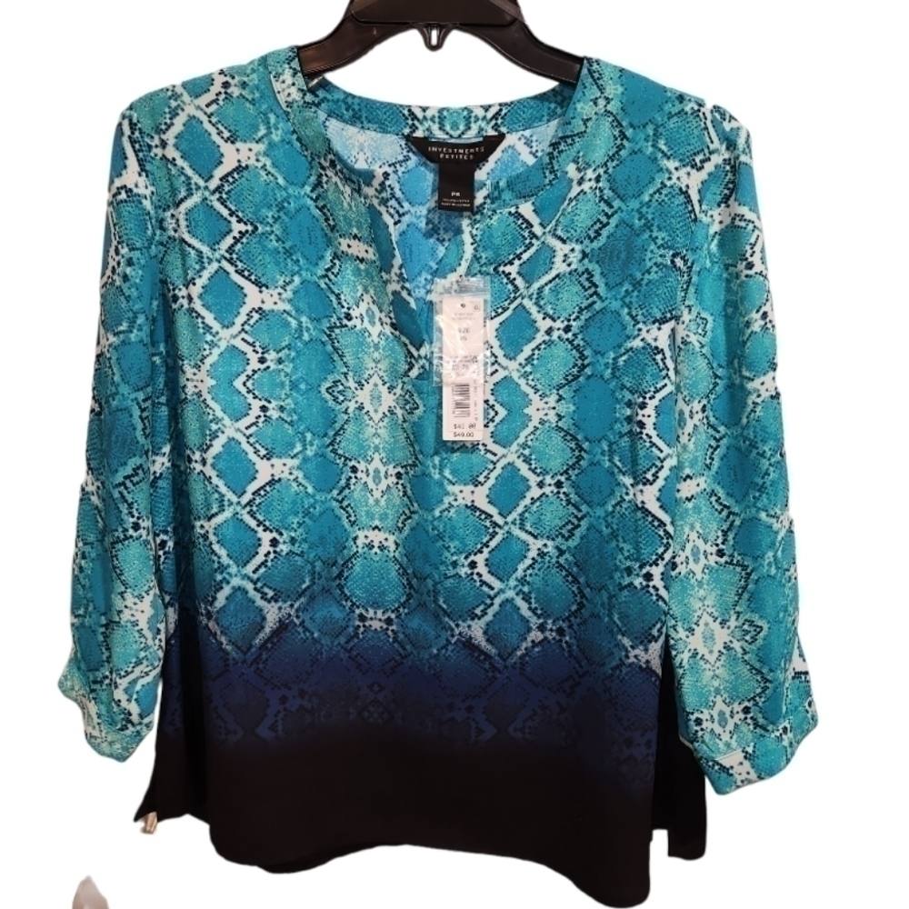 INVESTMENTS Python Pattern Blouse Petite Small Li… - image 1